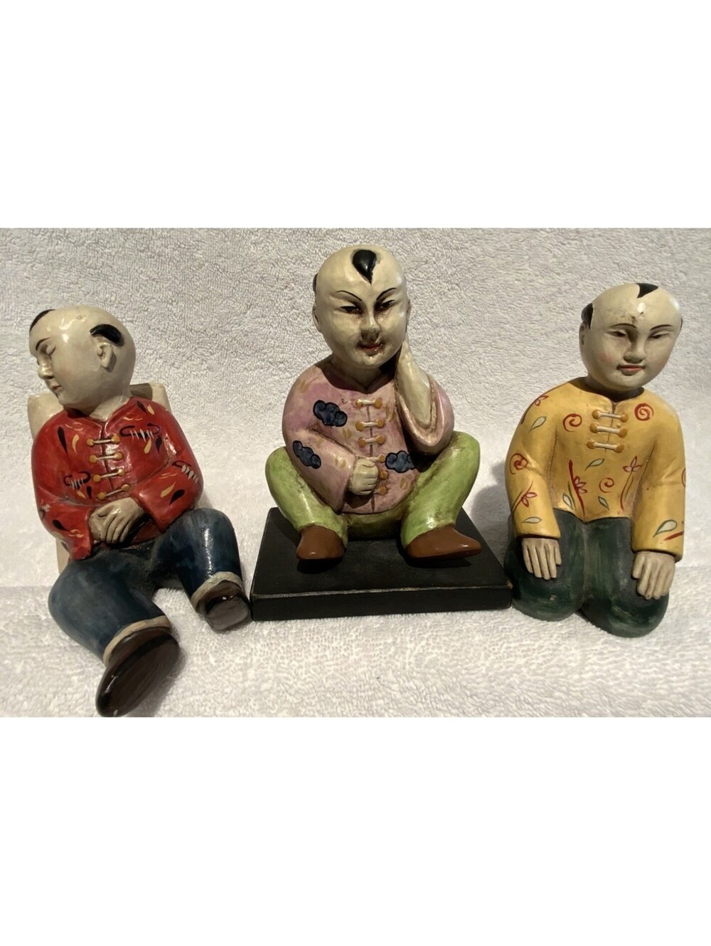 Set of Three Asian-Style Handpainted Figurines Made in The Philippines